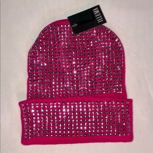 Pink Rhinestone Skullcap Hat